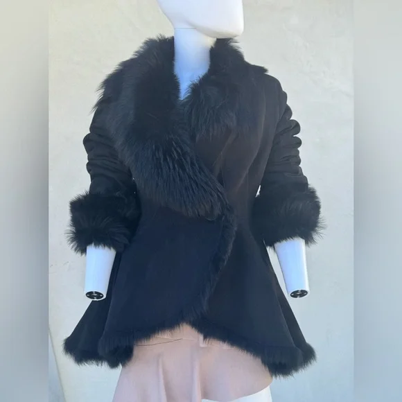 HSO Collection Black dyed Shearling Lamb Fur Jacket Size 6 - Picture 1 of 17